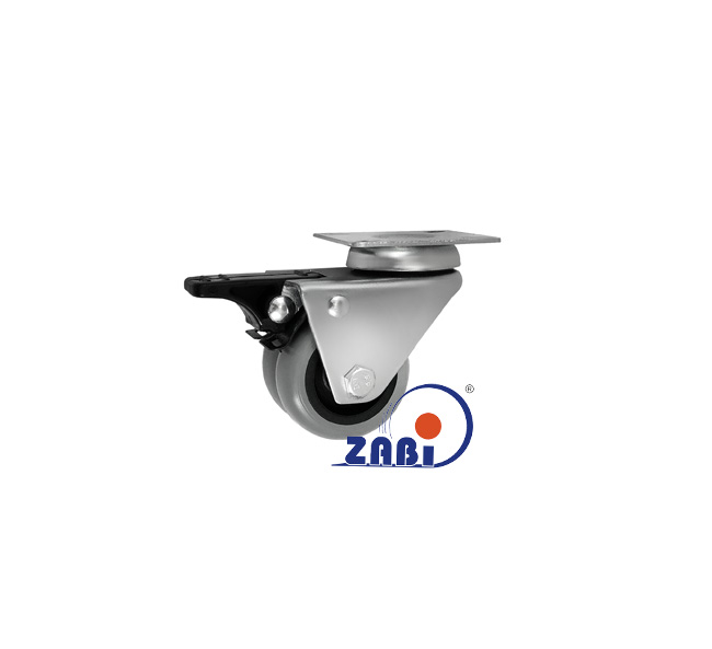 Apparaterollen und Räder/Möbelräder, Doppel Apparaterollen und Räder aus Kunststoff-Polyurethan, Lenkrollen mit Platte und Bremse mit dem Symbol M52TPUH2 3D