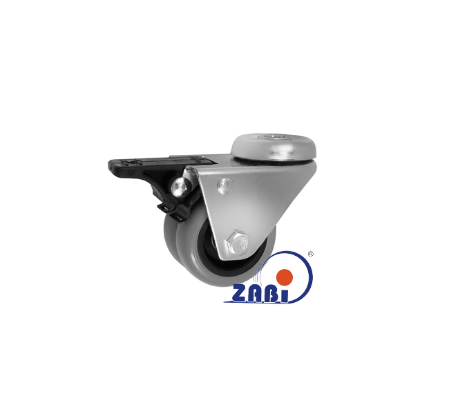 Apparaterollen und Räder/Möbelräder, Doppel Apparaterollen und Räder aus Kunststoff-Polyurethan, Lenkrollen mit Rückenloch und Bremse mit dem Symbol M57TPUH2 3D