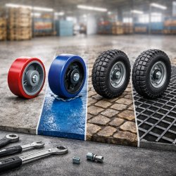 Jak nawierzchnia wpływa na dobór kół? Beton, żywica, kostka, krata – mapa decyzji