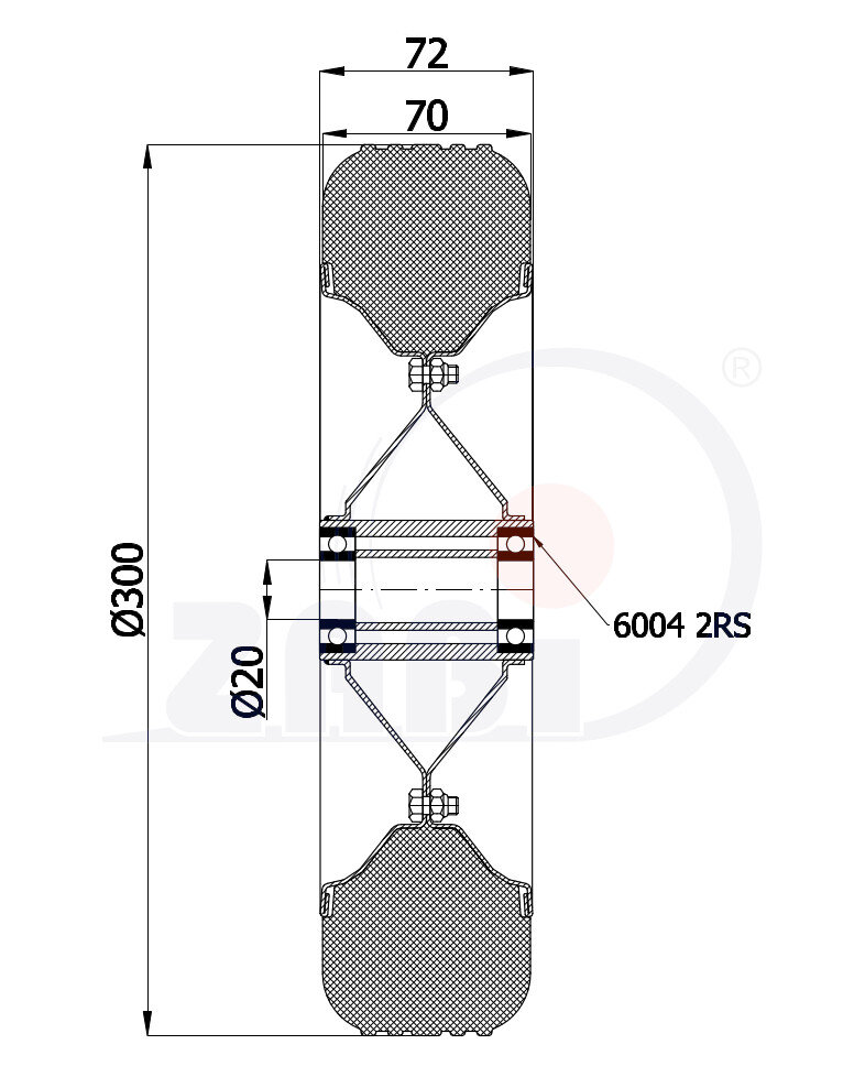 Koła i zestawy kołowe, Koła metalowo-gumowe, Koła o symbolu 100Ł/20