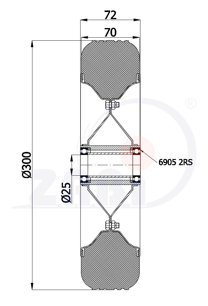 Koła i zestawy kołowe, Koła metalowo-gumowe, Koła o symbolu 100Ł/25