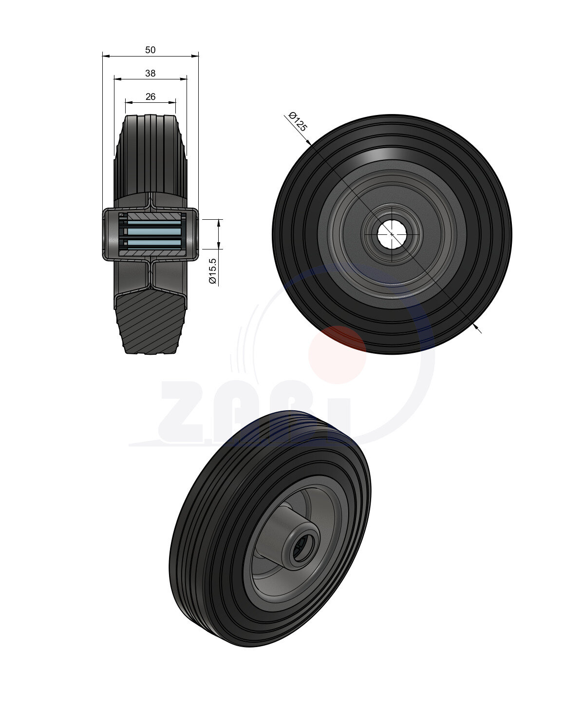 Колёса и наборы колёс, Колеса промышленные (металл +резина), Отдельные колёса с обозначением 20