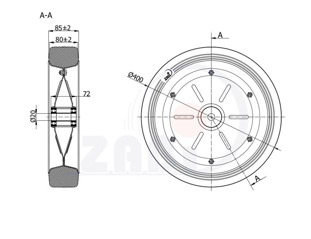Koła i zestawy kołowe, Koła metalowo-gumowe, Koła o symbolu 400Ł