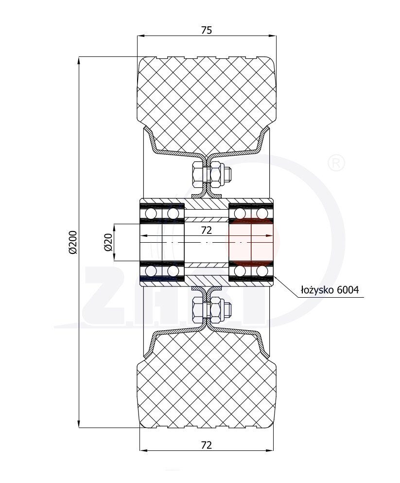 Колёса и наборы колёс, Колеса промышленные (металл +резина), Отдельные колёса с обозначением 60NNŁŁ