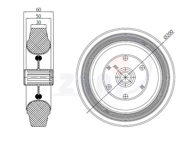 Колёса и наборы колёс, Колеса промышленные (металл +резина), Отдельные колёса с обозначением 60