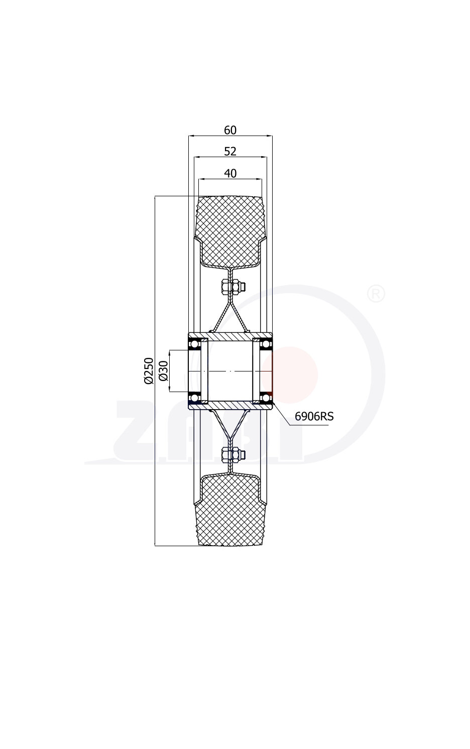 Räder und Rollen, Metallgummiräder, Räder mit dem Symbol 90LS/30