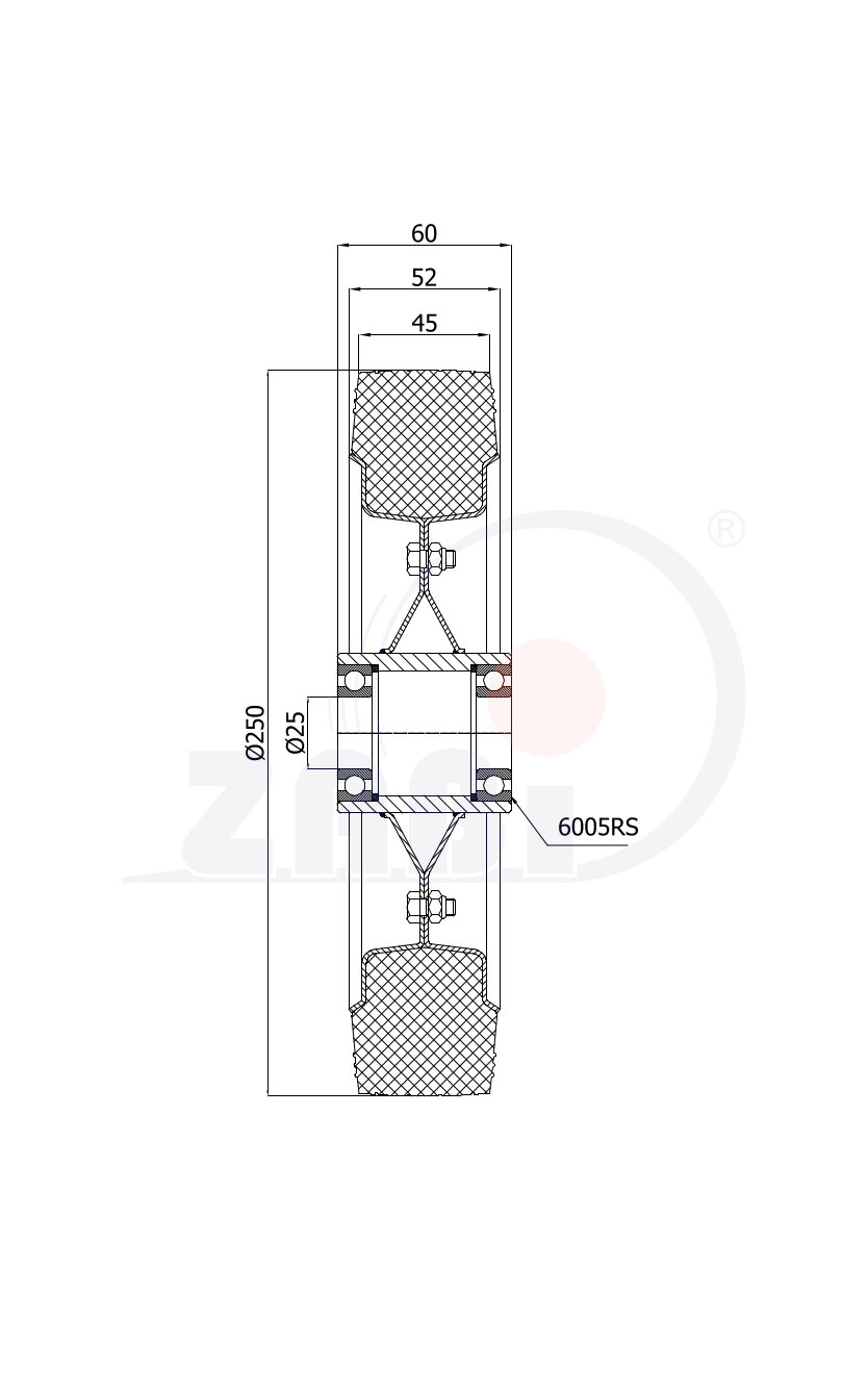 Koła i zestawy kołowe, Koła metalowo-gumowe, Koła o symbolu 90Ł/25