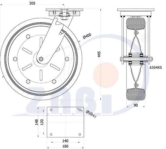 Koła i zestawy kołowe, Koła metalowo-gumowe, W obudowach skrętnych o symbolu 4002ŁD