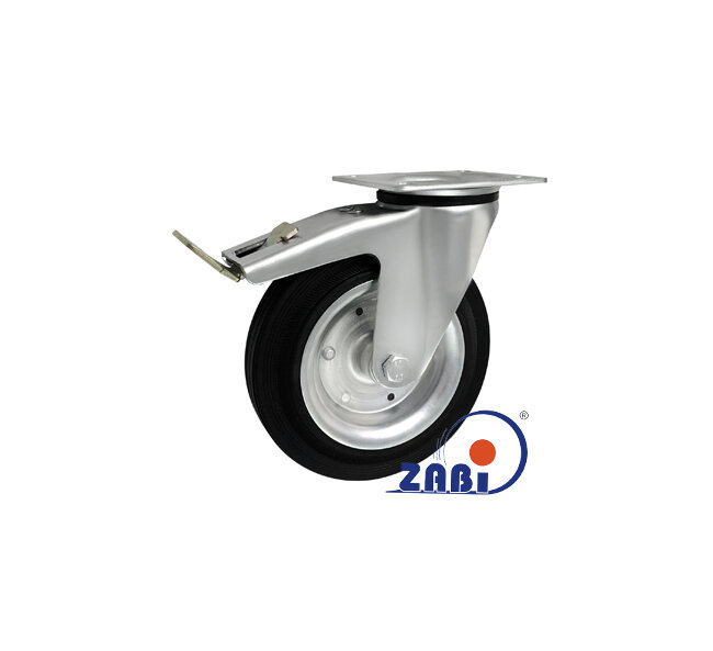 Räder und Rollen, Metallgummiräder, Lenkrollen mit Platte und Bremse mit dem Symbol 65WH