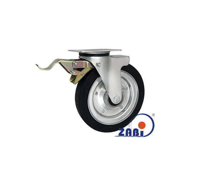 Колёса и наборы колёс, Колеса промышленные (металл +резина), С поворотными опорами с тормозом с обозначением 95ŁWH