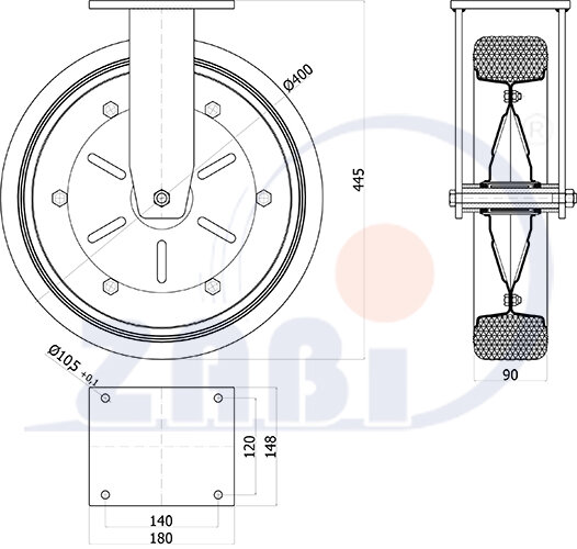 Koła i zestawy kołowe, Koła metalowo-gumowe, W obudowach stałych o symbolu 4003D