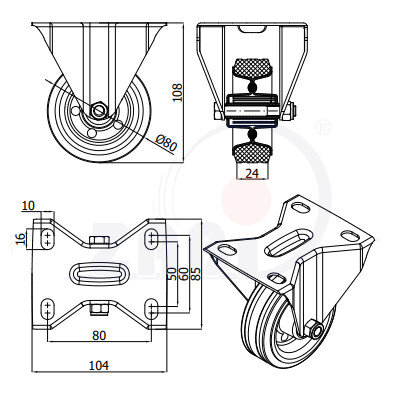 Колёса и наборы колёс, Колеса промышленные (металл +резина), С неповоротными опорами с обозначением 4