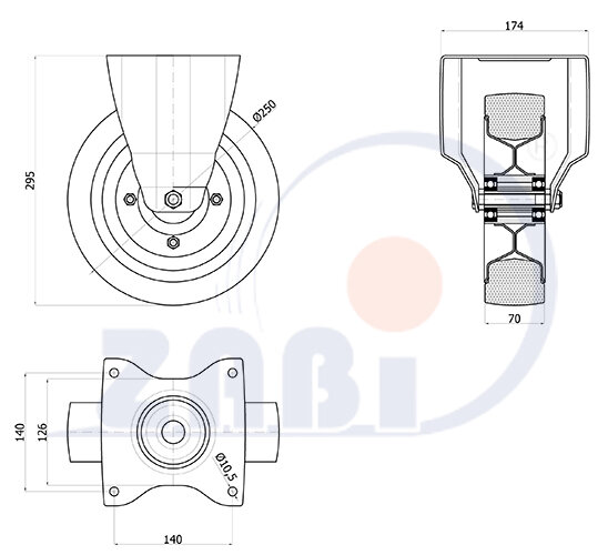 Koła i zestawy kołowe, Koła metalowo-gumowe, W obudowach stałych o symbolu 93NNŁ
