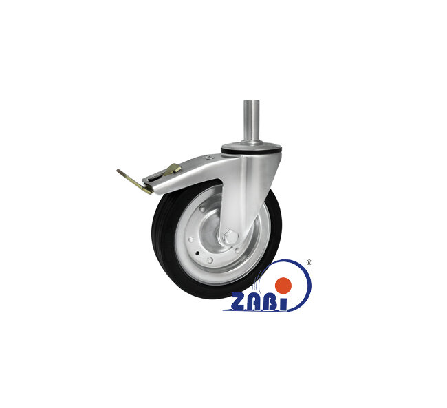 Колёса и наборы колёс, Колеса промышленные (металл +резина), С опорами со штекером и тормозом с обозначением 66FH*25