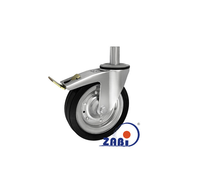 Koła i zestawy kołowe, Koła metalowo-gumowe, W obudowach z trzpieniem i hamulcem o symbolu 66FH*32