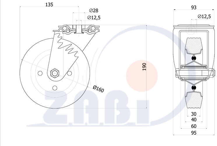 Колёса и наборы колёс, Колеса промышленные (металл +резина), С опорами с отверстием с обозначением 47S