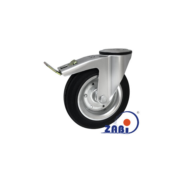 Koła i zestawy kołowe, Koła metalowo-gumowe, W obudowach z otworem i hamulcem o symbolu 67H