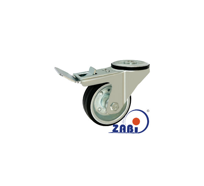 Колёса и наборы колёс, Колеса промышленные (металл +резина), С опорами с отверстием с тормозом с обозначением 8H