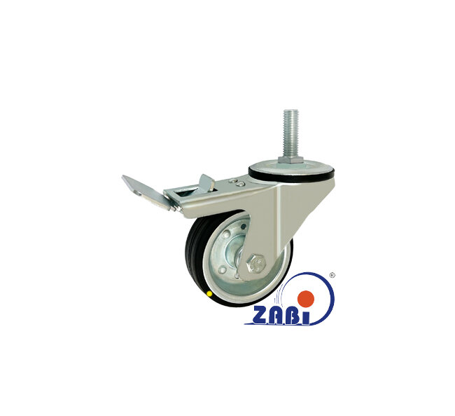 Koła elektrostatyczne, Koła elektrostatyczne metalowo-gumowe, W obudowach z trzpieniem i hamulcem o symbolu 7H*M12-AS