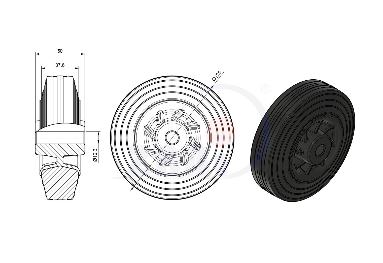 Колёса и наборы колёс, Колеса промышленные (пластик +резина), Отдельные колёса с обозначением 29T