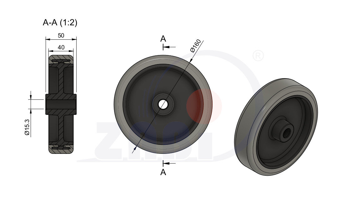 Räder und Rollen, Polypropylen-Polyurethanräder, Räder mit dem Symbol 49PPU/15
