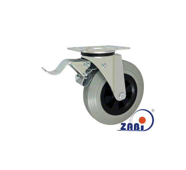 Räder und Rollen, Kunststoffgummiräder, Lenkrollen mit Platte und Bremse mit dem Symbol 65TS9H