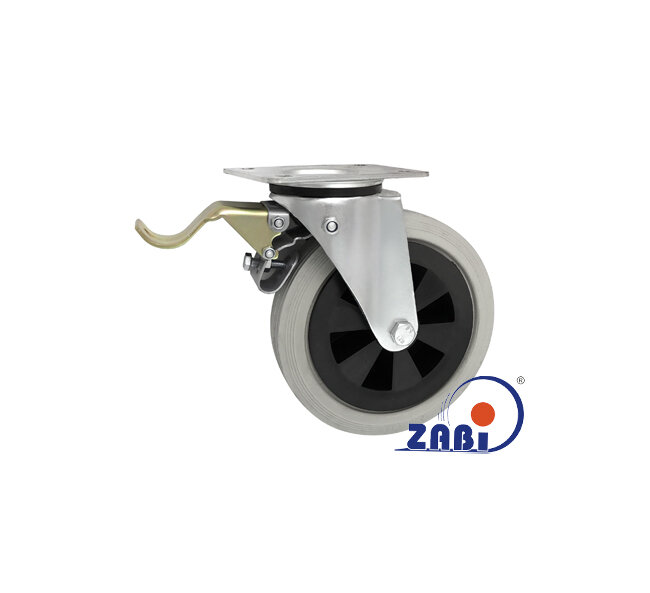 Räder und Rollen, Kunststoffgummiräder, Lenkrollen mit Platte und Bremse mit dem Symbol 65TSLH