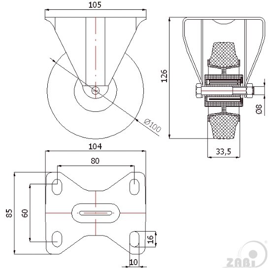Колёса и наборы колёс, Колеса промышленные (пластик +резина), С неповоротными опорами с обозначением 13TS