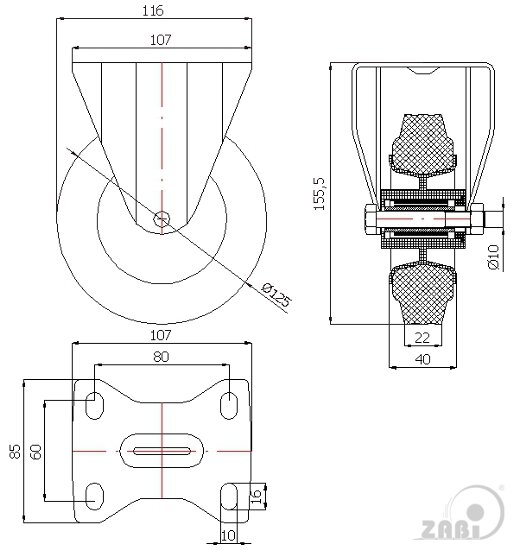 Колёса и наборы колёс, Колеса промышленные (пластик +резина), С неповоротными опорами с обозначением 23MTS