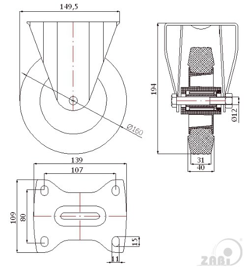 Колёса и наборы колёс, Колеса промышленные (пластик +резина), С неповоротными опорами с обозначением 43T