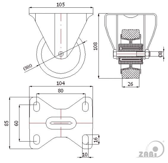 Колёса и наборы колёс, Колеса промышленные (пластик +резина), С неповоротными опорами с обозначением 4TS