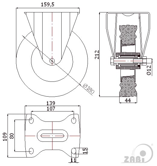 Колёса и наборы колёс, Колеса промышленные (пластик +резина), С неповоротными опорами с обозначением 53T