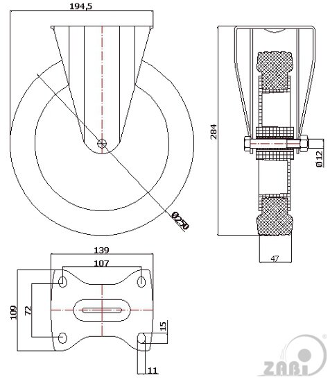 Räder und Rollen, Kunststoffgummiräder, Bockrollen mit dem Symbol 93T