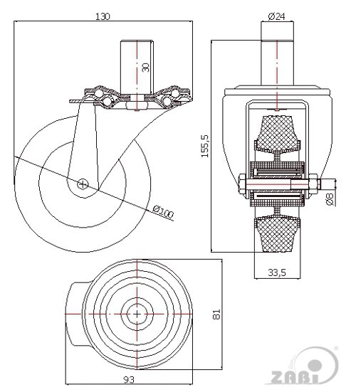Колёса и наборы колёс, Колеса промышленные (пластик +резина), С опорами со штекером с обозначением 14T*24