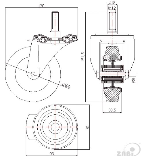Колёса и наборы колёс, Колеса промышленные (пластик +резина), С опорами со штекером с обозначением 14T*M12