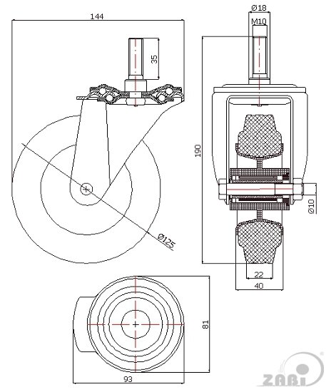 Колёса и наборы колёс, Колеса промышленные (пластик +резина), С опорами со штекером с обозначением 24MT*M10