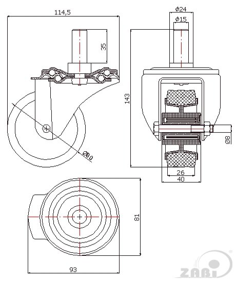 Колёса и наборы колёс, Колеса промышленные (пластик +резина), С опорами со штекером с обозначением 5TS*15
