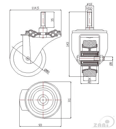 Колёса и наборы колёс, Колеса промышленные (пластик +резина), С опорами со штекером с обозначением 5T*M10