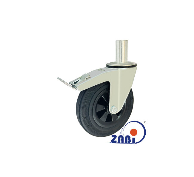 Räder und Rollen, Kunststoffgummiräder, Lenkrollen mit Zapfen und Bremse mit dem Symbol 66TH*32