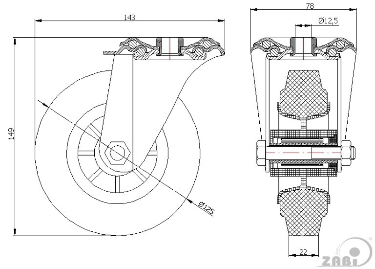 Колёса и наборы колёс, Колеса промышленные (пластик +резина), С опорами с отверстием с обозначением 27MT