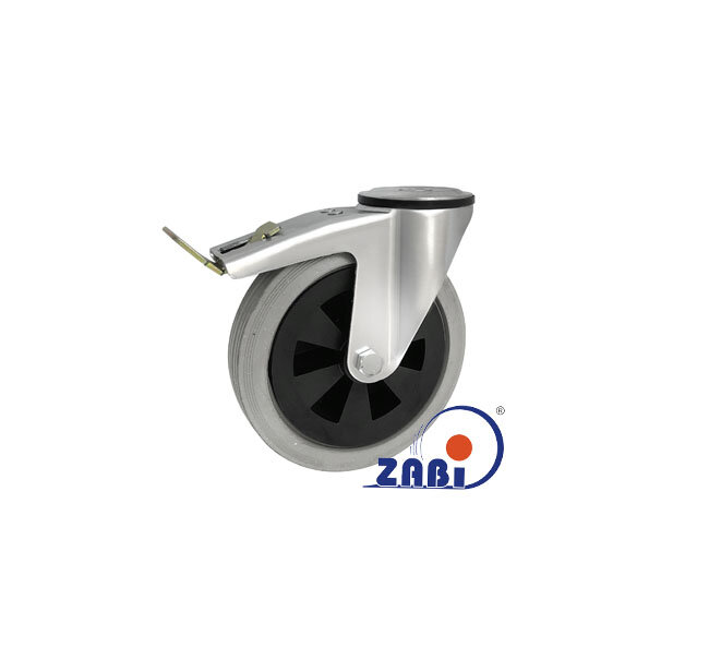 Räder und Rollen, Kunststoffgummiräder, Lenkrollen mit Rückenloch und Bremse mit dem Symbol 67TS9H