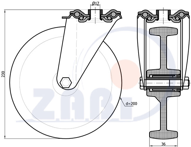 Колёса и наборы колёс, Колеса промышленные (пластик +резина), С опорами с отверстием с обозначением 67T