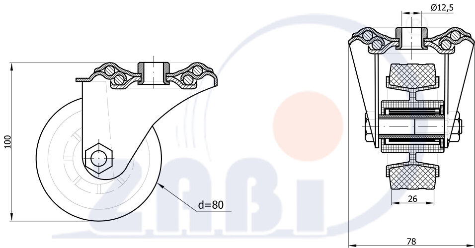 Колёса и наборы колёс, Колеса промышленные (пластик +резина), С опорами с отверстием с обозначением 8T