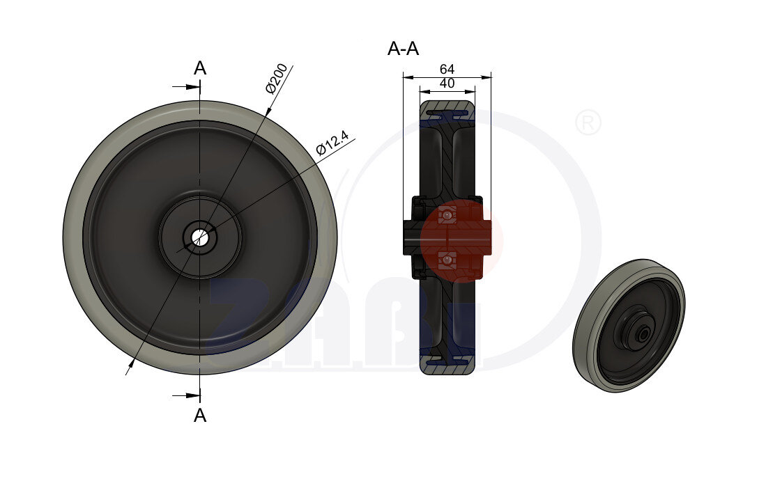 Koła i zestawy kołowe, Koła polipropylenowo-poliuretanowe, Koła o symbolu 60PPUŁ-64
