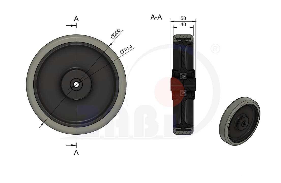 Koła i zestawy kołowe, Koła polipropylenowo-poliuretanowe, Koła o symbolu 60PPUŁX