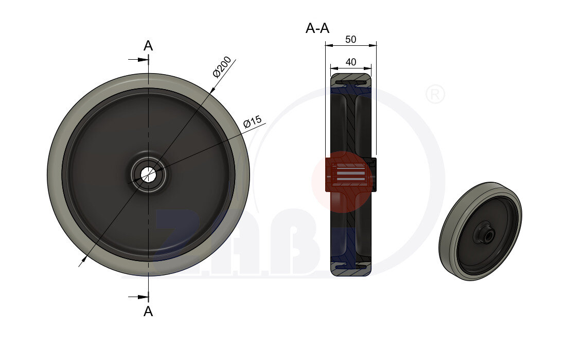 Koła i zestawy kołowe, Koła polipropylenowo-poliuretanowe, Koła o symbolu 60PPU/15
