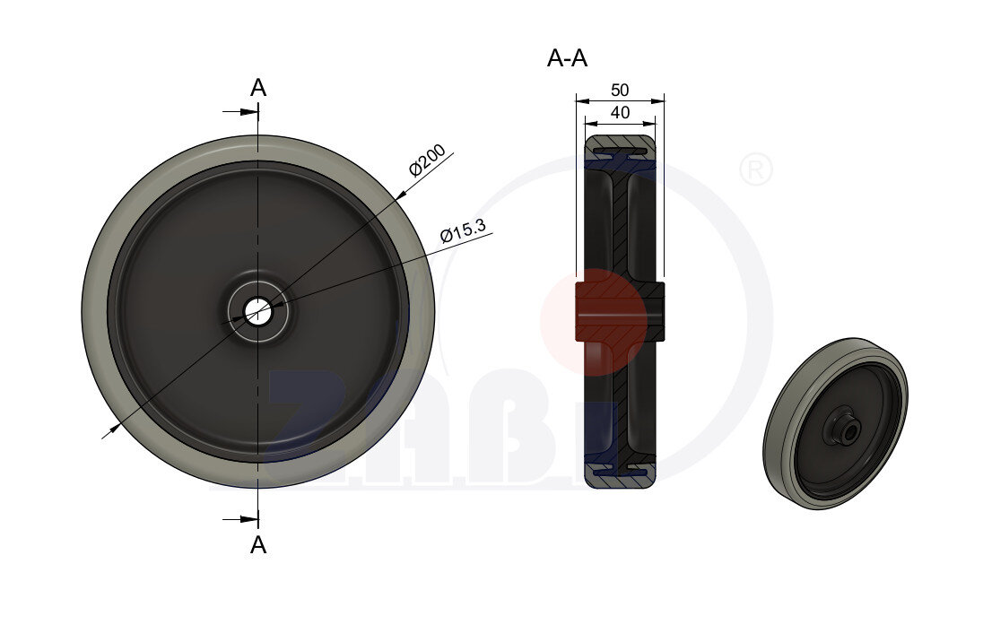 Koła i zestawy kołowe, Koła polipropylenowo-poliuretanowe, Koła o symbolu 69PPU/15