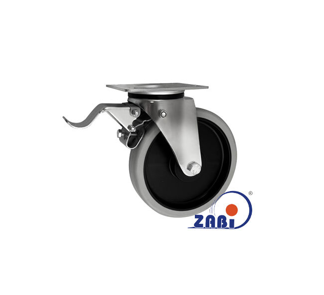 Räder und Rollen, Polypropylen-Polyurethanräder, Lenkrollen mit Platte und Bremse mit dem Symbol 65PPULH