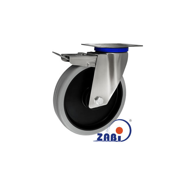 Räder und Rollen, Polypropylen-Polyurethanräder, Lenkrollen mit Platte und Bremse mit dem Symbol 65PPULXH