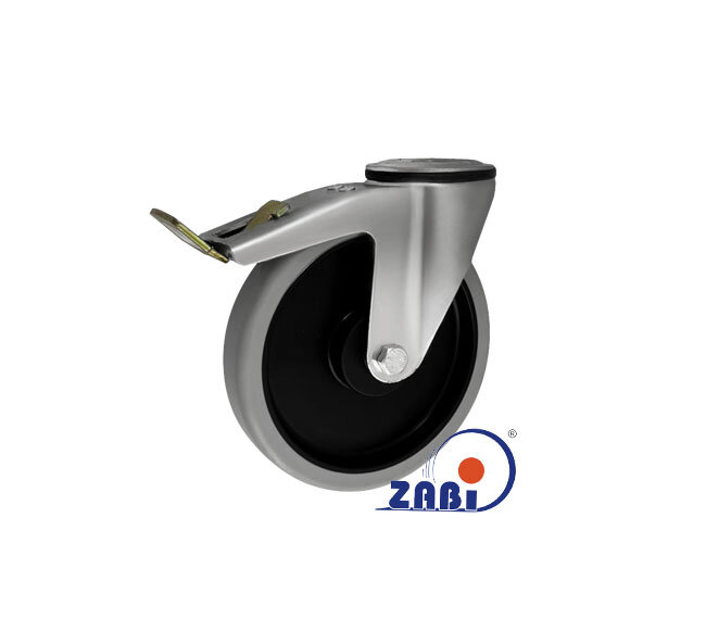 Koła i zestawy kołowe, Koła polipropylenowo-poliuretanowe, W obudowach z otworem i hamulcem o symbolu 67PPUŁH